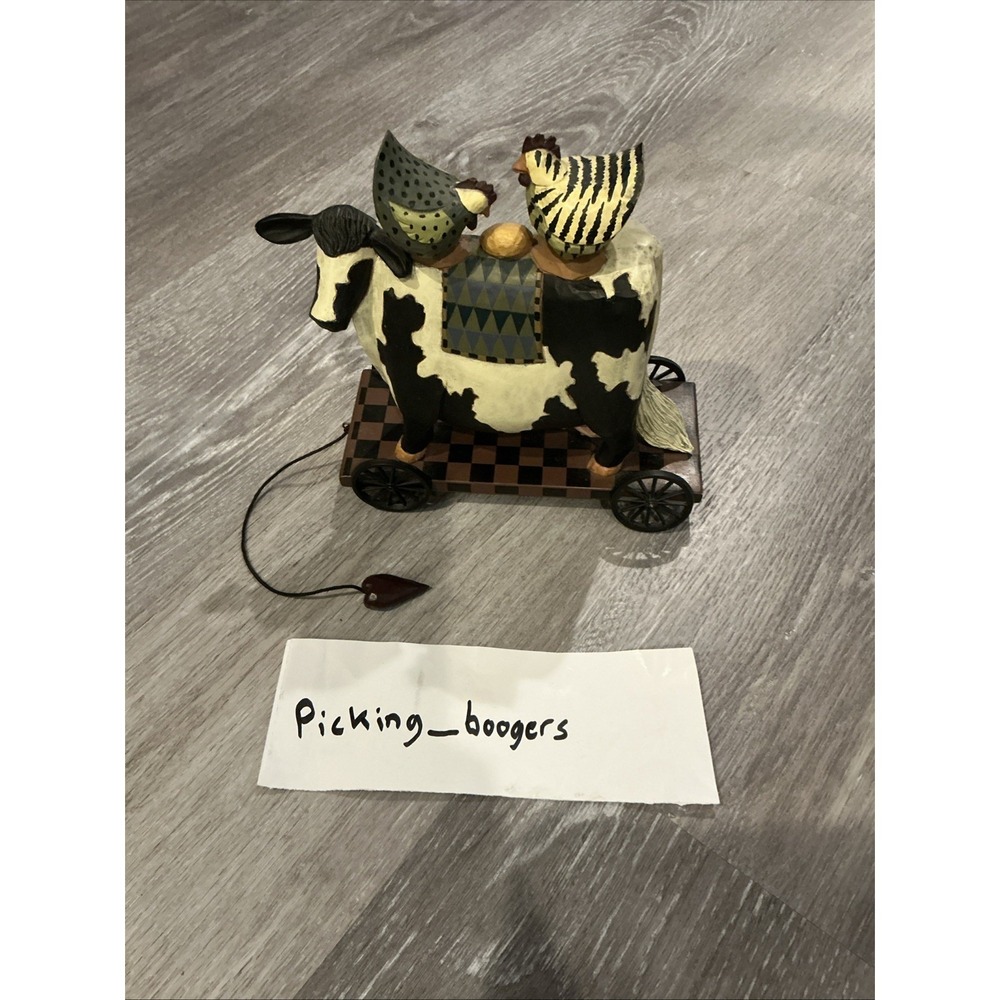 Williraye Studio WW1427 Cow Pull Toy w/Chickens & Golden Egg Decor